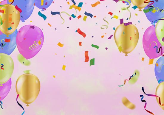 Gedruckter Banner: Konfetti und bunte Luftballons für Kindergeburtstage als Textilbanner oder PVC-Banner