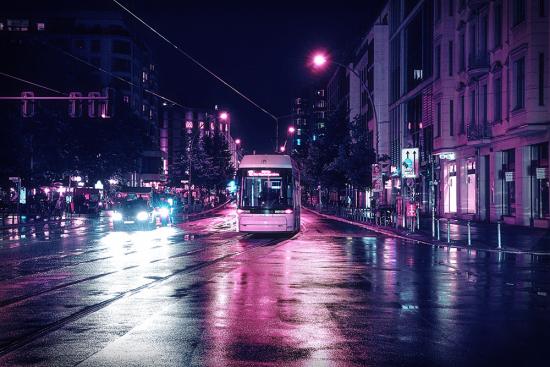 Banner Tram in Berlin im blauviolettem Look als Textilbanner oder PVC-Banner