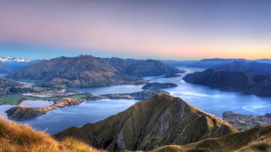 Banner Wanaka See in einer Berglandschaft in New Zealand als Textilbanner oder PVC-Banner