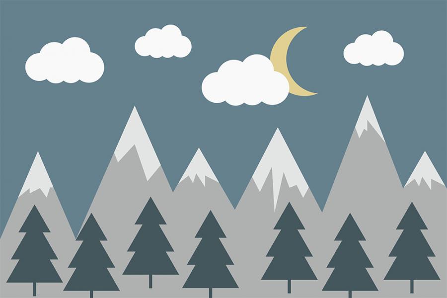 Banner mit Bergen und Mond bei Nacht als Textilbanner oder PVC-Banner