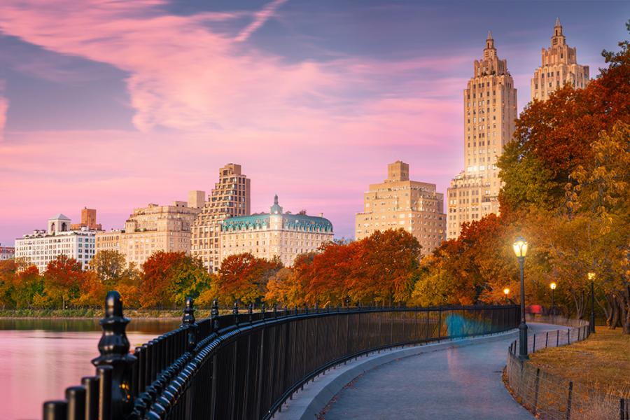 Banner Weg im Central Park in New York im Herbst als Textilbanner oder PVC-Banner