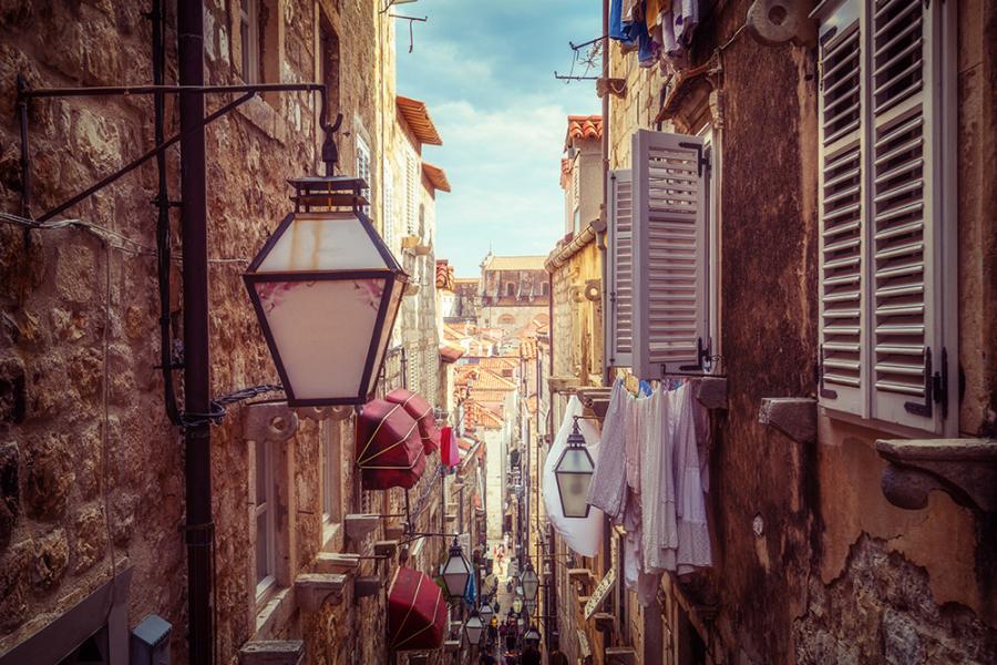 Banner Gasse in Dubrovnik in Kroatien als Textilbanner oder PVC-Banner für Hochzeiten, Schaufenster etc.