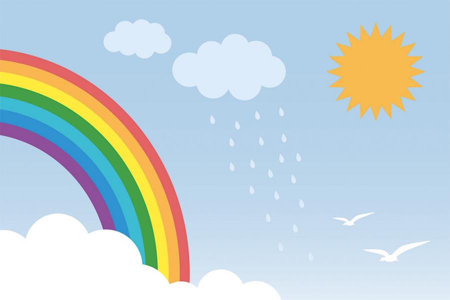 Banner Regenbogen, Regen und Sonnenschein als Textilbanner oder PVC-Banner für Kinderveranstaltungen