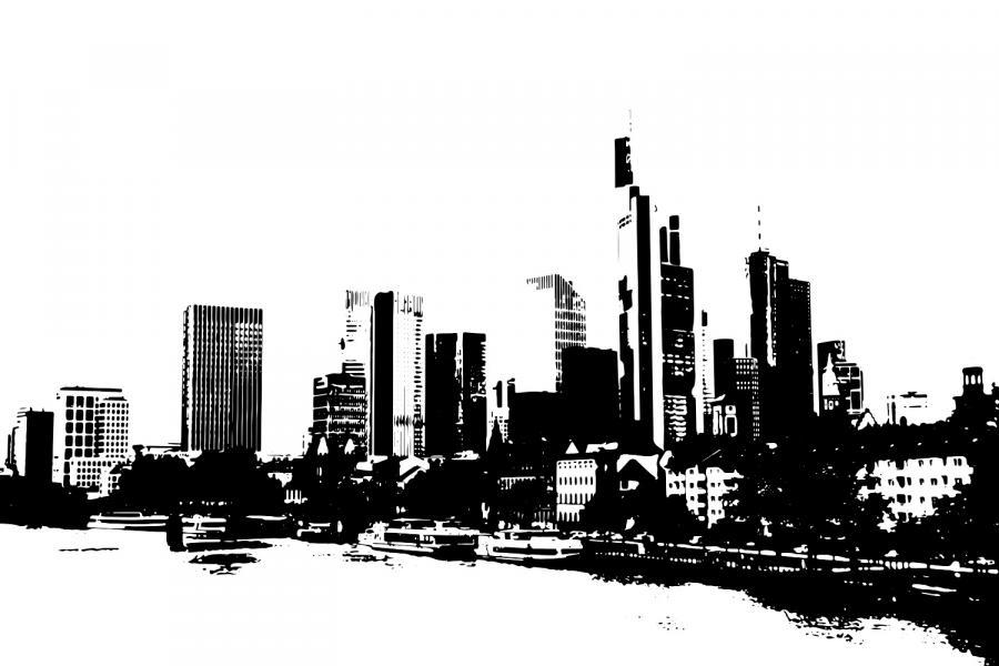 Banner Frankfurter Skyline im gemalten Look in Schwarz als Textilbanner oder PVC-Banner für z.B. Geschäftsräume, Messen etc.