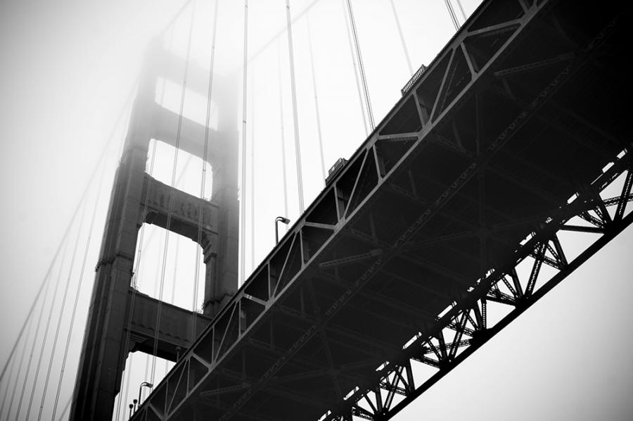 Banner Golden Gate Bridge in Schwarz-Weiß als Textilbanner oder PVC-Banner für Hochzeiten, Partys, Schaufenster etc.