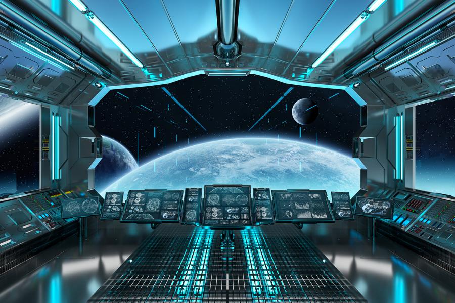 Banner Science-Fiction Raumschiff Cockpit als Textilbanner oder PVC-Banner