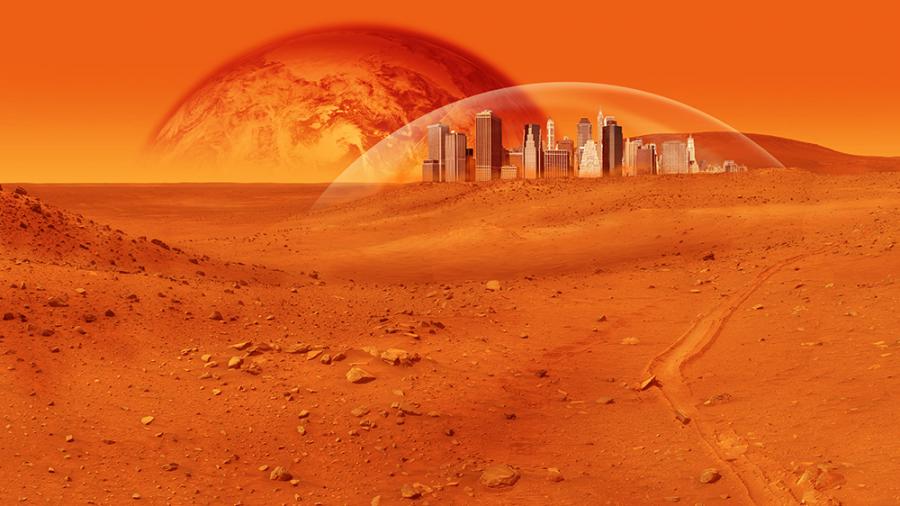 Banner eine futuristische Station aus dem Mars als Textilbanner oder PVC-Banner