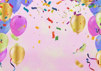 Gedruckter Banner: Konfetti und bunte Luftballons für Kindergeburtstage als Textilbanner oder PVC-Banner