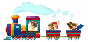 Banner Kinder in einer Eisenbahn als Textilbanner oder PVC-Banner für Kinderveranstaltungen