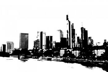 Banner Frankfurter Skyline im gemalten Look in Schwarz als Textilbanner oder PVC-Banner für z.B. Geschäftsräume, Messen etc.